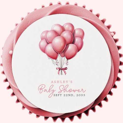 Pink Balloons Watercolor Girl Baby Shower Edible Frosting Rounds