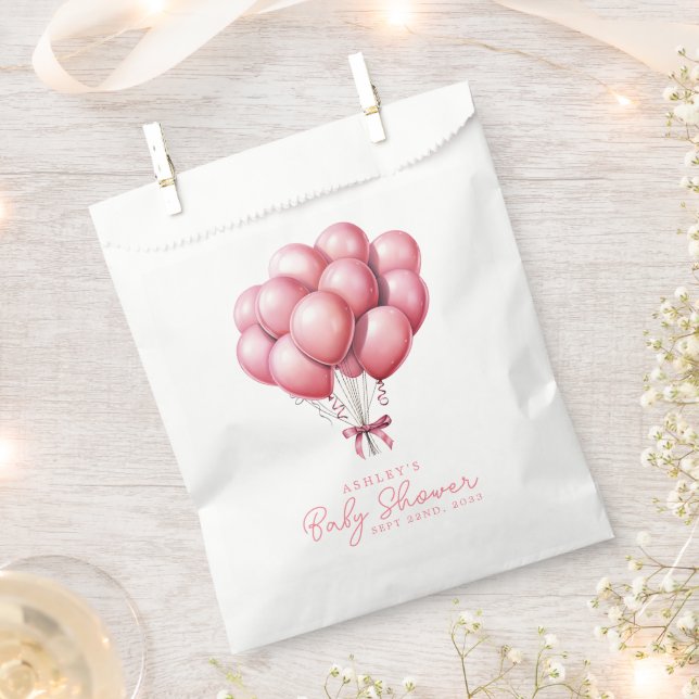 Pink Balloons Watercolor Girl Baby Shower Favor Bag (Clipped)