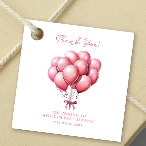 Pink Balloons Watercolor Girl Baby Shower Favor Tags