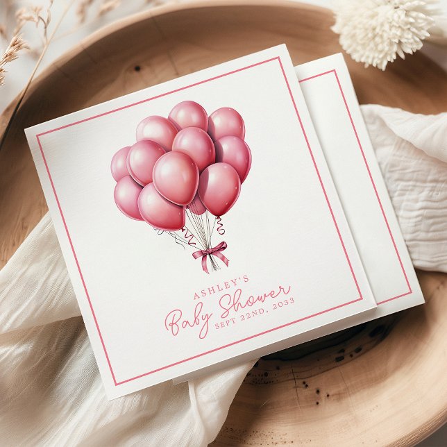 Pink Balloons Watercolor Girl Baby Shower Napkins (Creator Uploaded)