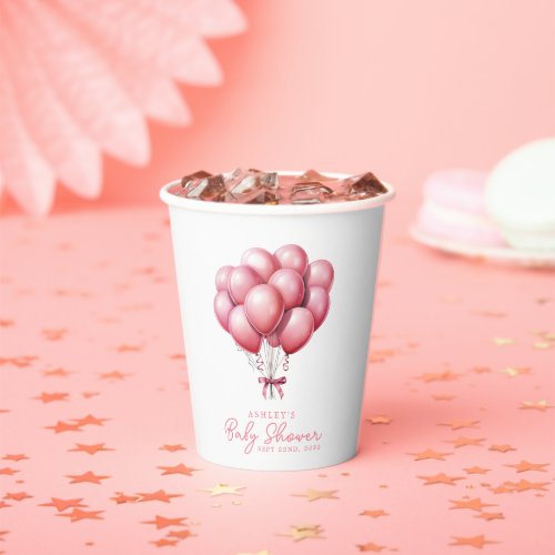 Pink Balloons Watercolor Girl Baby Shower Paper Cups