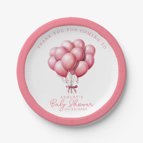 Baby Shower Tableware 15 Pink Balloons Watercolor Girl Baby Shower Paper Plates