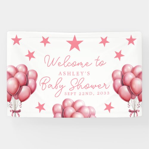 Pink Balloons Watercolor Girl Baby Shower Welcome Banner