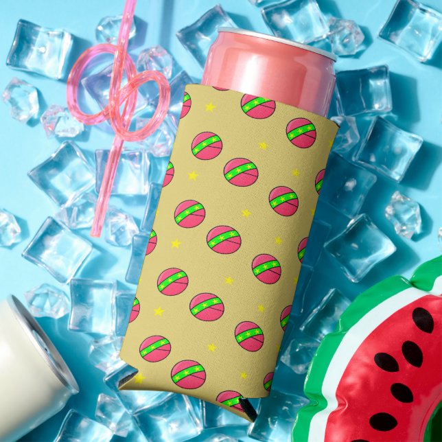 Pink balls and stars brown seltzer can cooler (In Situ Summer)