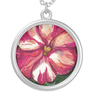 Pink Balsam Flower Silver Plated Necklace