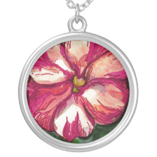 Pink Balsam Flower Silver Plated Necklace