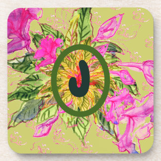 Pink Balsam Flowers Bouquet & Letter Beverage Coaster