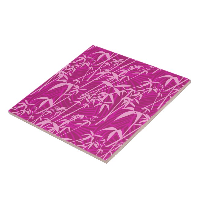 Pink bamboo grass on magenta pattern ceramic tile (Side)