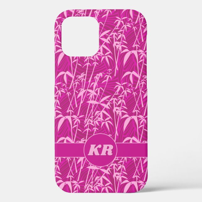 Pink bamboo grass on magenta pattern with monogram Case-Mate iPhone case (Back)