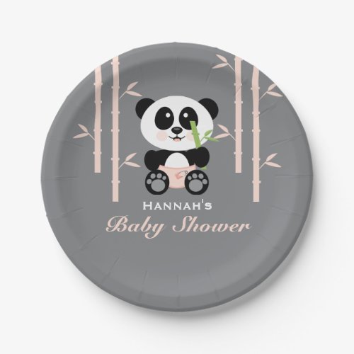 Pink Bamboo Panda Baby Shower Paper Plates