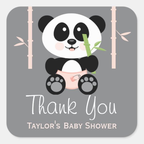 PInk Bamboo Panda Baby Shower Thank You Stickers