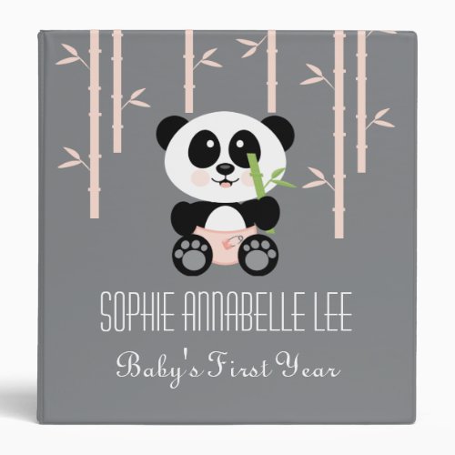 Pink Bamboo Panda in Diapers Baby Photo Album 3 Ring Binder