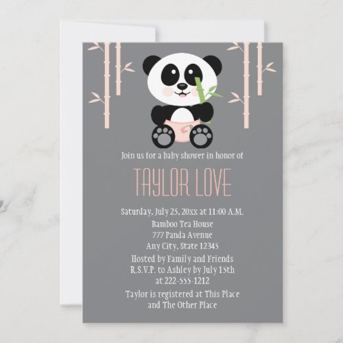Pink Bamboo Panda in Diapers Baby Shower Cards