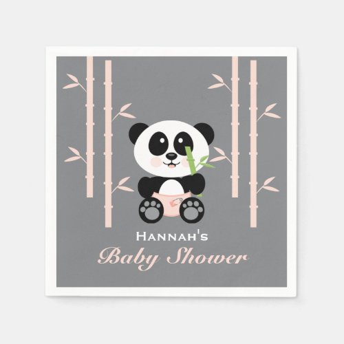 Pink Bamboo Panda in Diapers Baby Shower Napkins