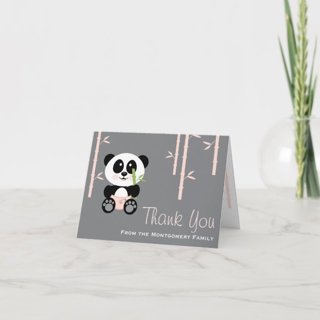 Pink Bamboo Panda in Diapers Baby Shower Thank You (Front)