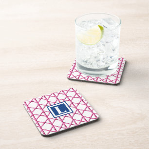 Pink Bamboo Trellis Monogram Beverage Coaster