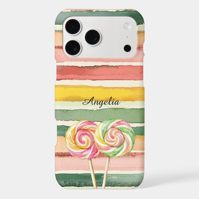 Pink Banana Yellow Lime Green Lollipops Stripes iPhone Case (Back)