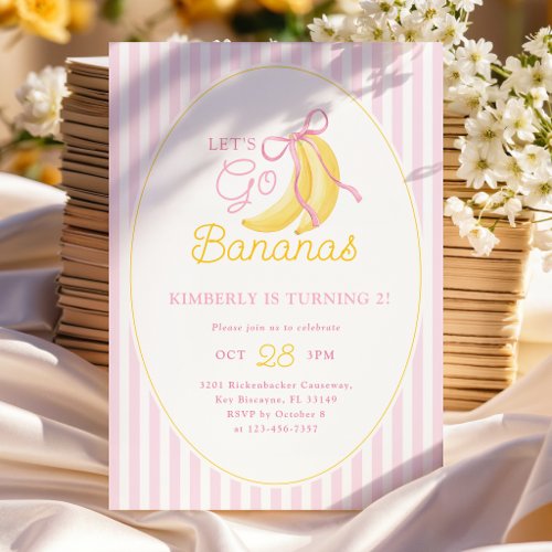 Pink Bananas 2nd Birthday Invitation