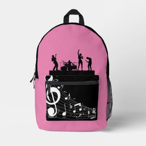 Pink band music lover chic printed backpack