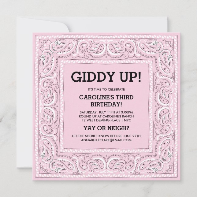 Pink Bandana | Birthday Invite (Front)
