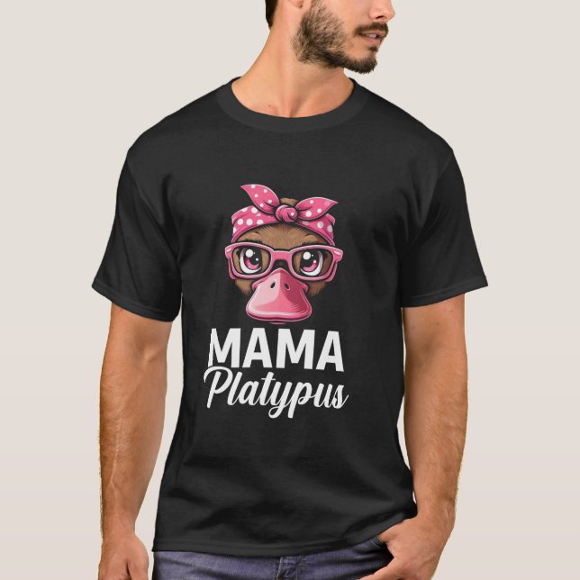 Pink Bandana Glasses Platypus Mama Mother s Day  T-Shirt (Front)
