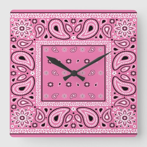 Pink bandana paisley bandanas country rap hip hop square wall clock
