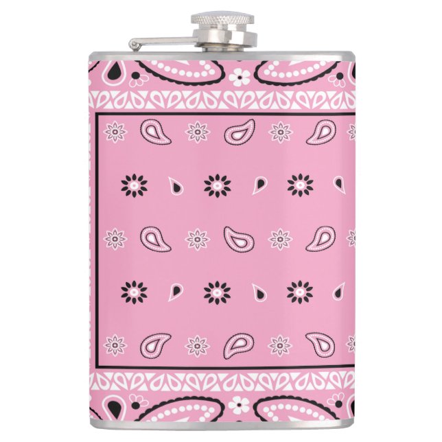 Pink Bandana Paisley Country Hip Hop Cowboy Flask (Front)
