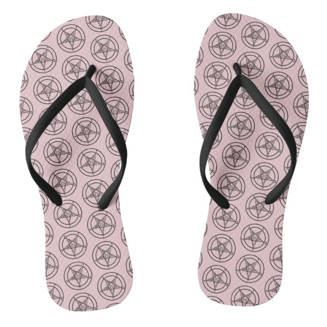 Pink Baphomet Pentagram Satanic Flip Flops (Footbed)