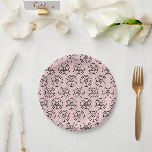 Pink Baphomet Pentagram Satanic Paper Plates (Wedding)