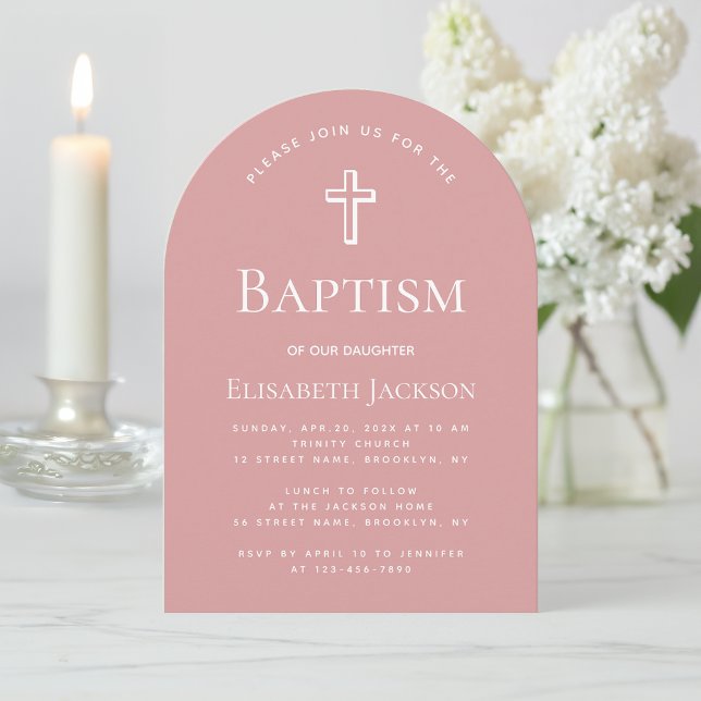 Pink Baptism Arch Dusty Rose Girl Christening Invitation (Creator Uploaded)