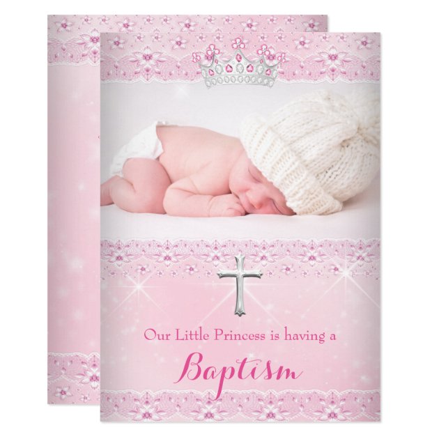 Pink Baptism Baby Photo Of Girl Tiara Card