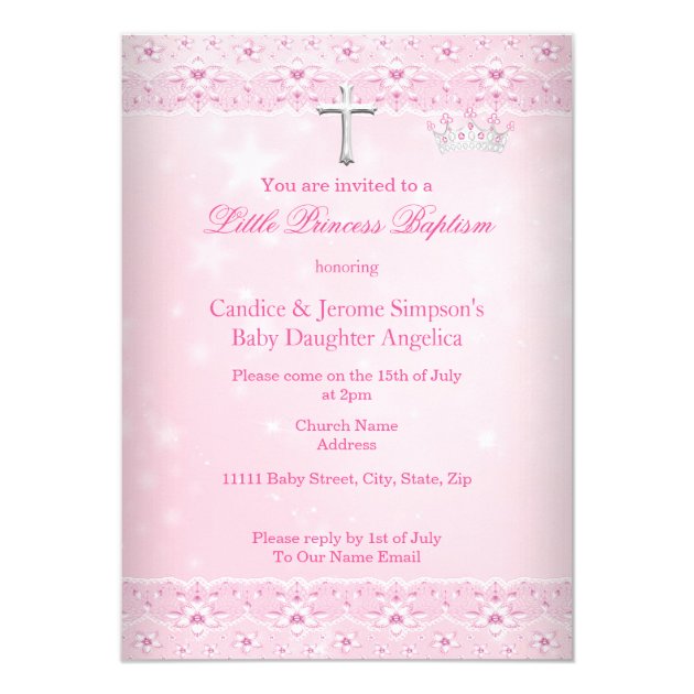 Pink Baptism Baby Photo Of Girl Tiara Card