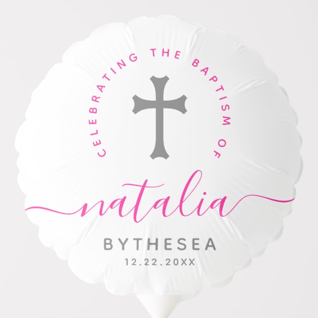Pink Baptism Christening Naming Cross Balloon (Front)