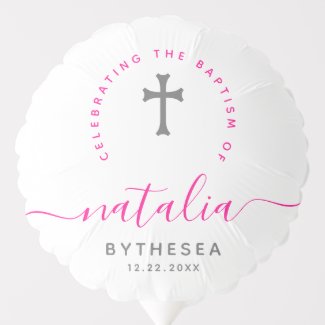 Pink Baptism Christening Naming Cross Balloon