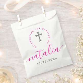 Pink Baptism Christening Naming Cross Favor Bag