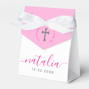 Pink Baptism Christening Naming Cross Favor Boxes
