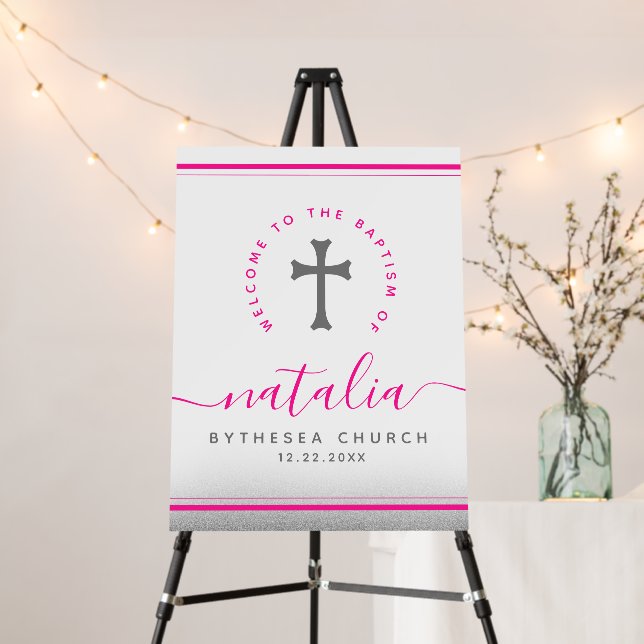 Pink Baptism Christening Naming Cross Glitter Foam Board (In Situ (Stand))