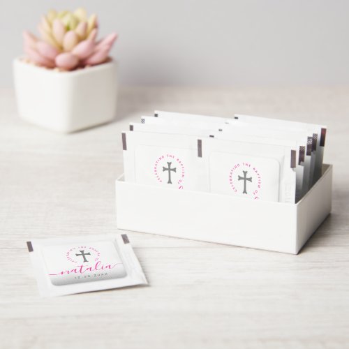 Pink Baptism Christening Naming Cross Glitter Hand Sanitizer Packet