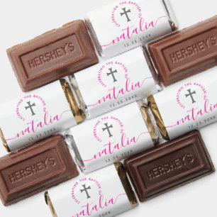 Pink Baptism Christening Naming Cross Glitter Hershey's Miniatures