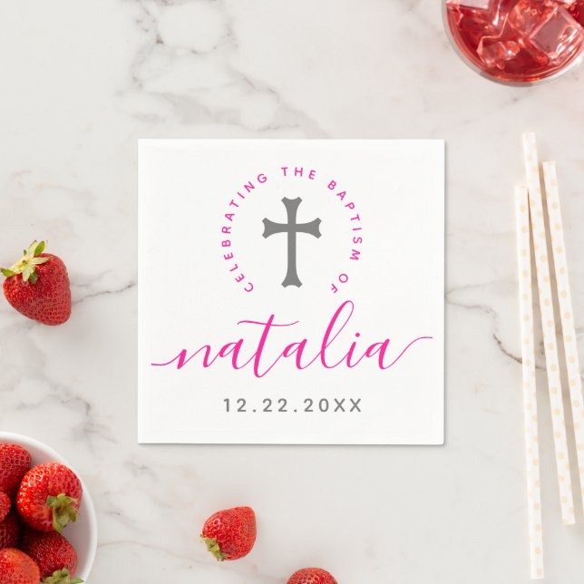 Pink Baptism Christening Naming Cross Napkins (Insitu)