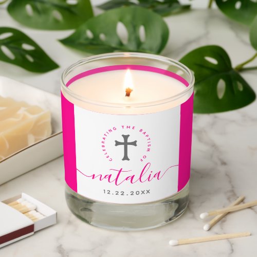 Pink Baptism Christening Naming Cross Scented Candle
