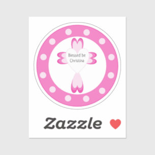 Pink Baptism Favor Sticker for Girls