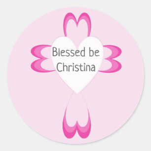 Pink Baptism Favor Sticker for Girls