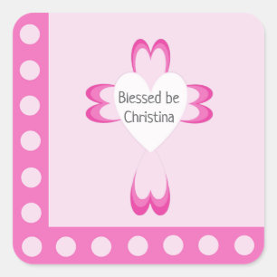 Pink Baptism Favor Sticker for Girls