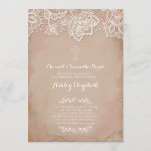Pink Baptism Invitation, Baby Girl Invitation