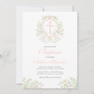Pink Baptism Invitation, Girl Baptism, Invitation