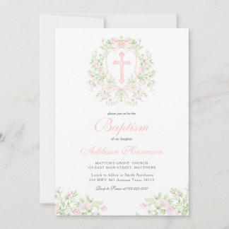 Pink Baptism Invitation, Girl Baptism,  Invitation