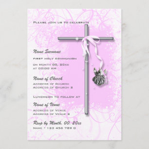 Pink baptism religious communion confirmation invitation