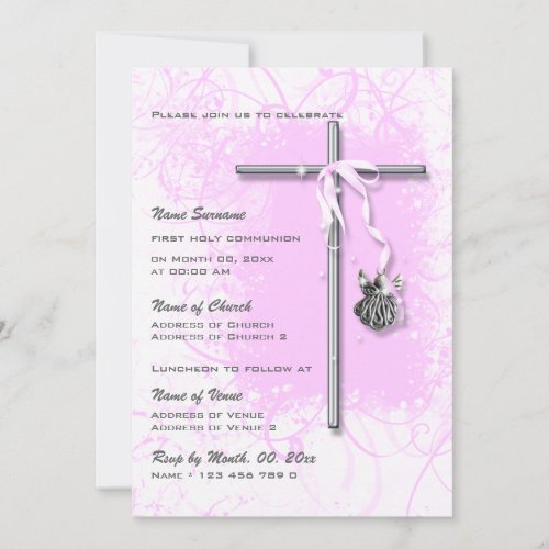 Pink baptism religious communion confirmation invitations