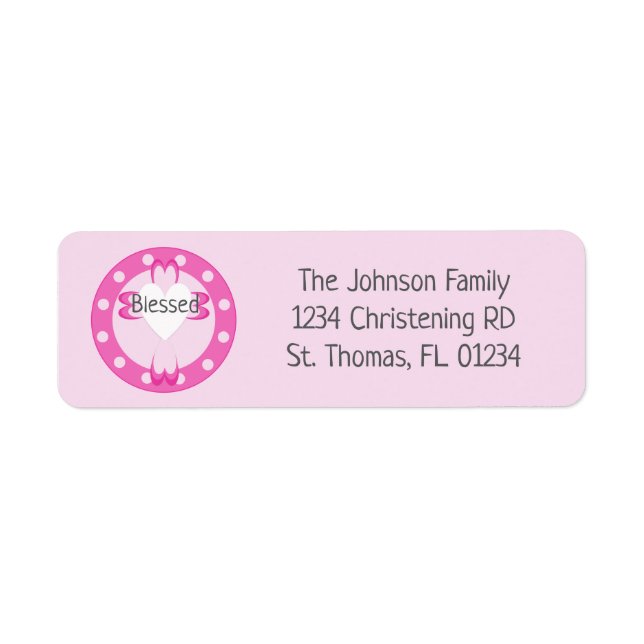 Pink Baptism Return Address Labels for Gi (Front)